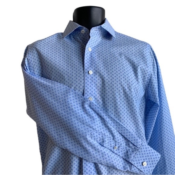 BESPOKE trim fit button down men's shirt, blue small paisley print neck 15 - Picture 4 of 8